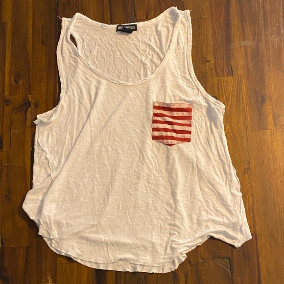 Miss Chievous White Tank Top with Red Striped Pocket - Picture 1 of 1